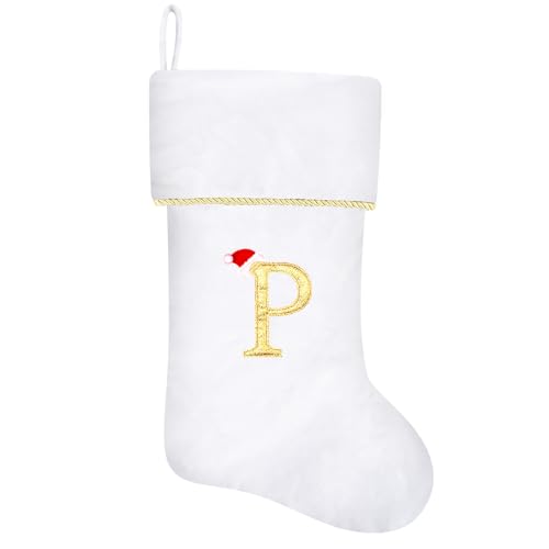 20 Inches Initial Monogram Blue Velvet Christmas Stocking with Gold Trim U394