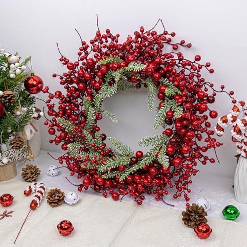 20 Inch White Christmas Wreath with White Berry Fir Pine Needle F528
