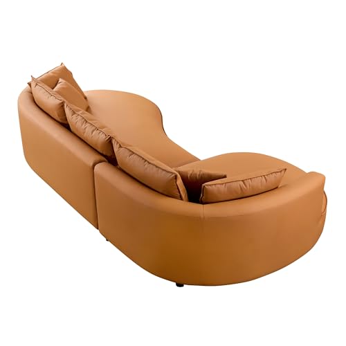 Leather Curved Sectional Sofa with Pillows (Grey-Left Chaise) B42694