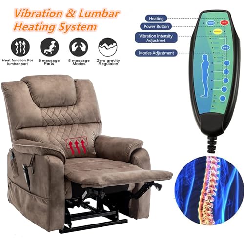 Lift Chair Recliner with Massage and Heat, Heavy Duty for Seniors, Brown V12888