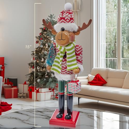 Kurt Adler 15-inch Wooden Reindeer Nutcracker W93132