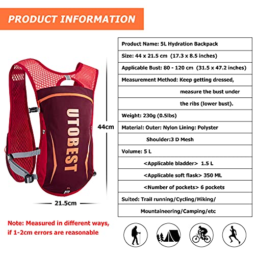 UTOBEST Running Vest Lightweight Hydration Backpack for Trail Running Marathon B9513