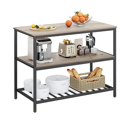 VASAGLE Kitchen Island with 3 Shelves, 47.2 Inches, Rustic Brown and Black W99569