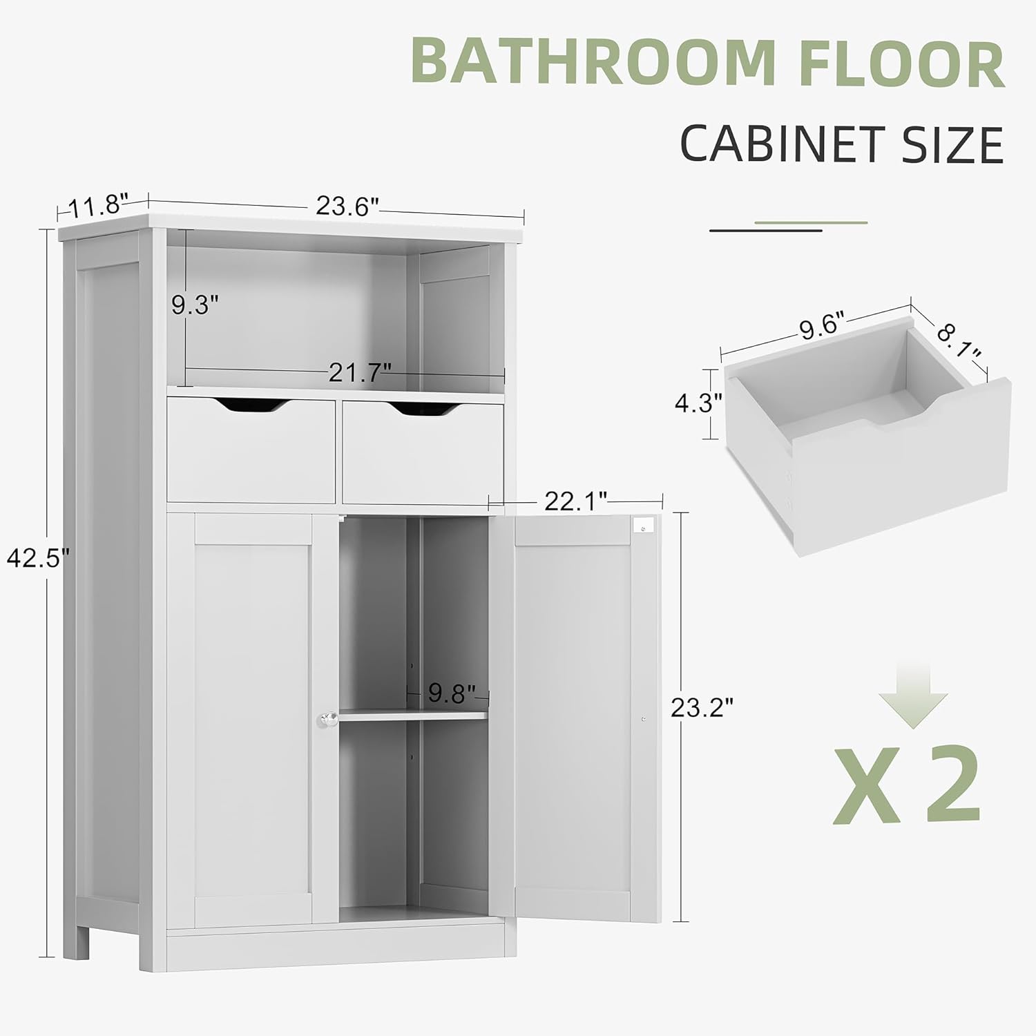 Shintenchi Floor Storage Cabinet with Doors and Drawers, White W381485