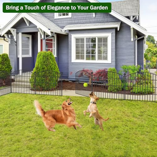 10 Panels No Dig Decorative Garden Fence, Rustproof Metal Dog Fence for Yard U518