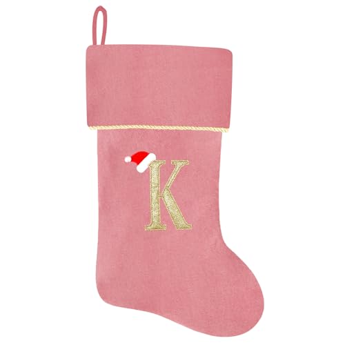 20 Inches Initial Monogram Blue Velvet Christmas Stocking with Gold Trim U394