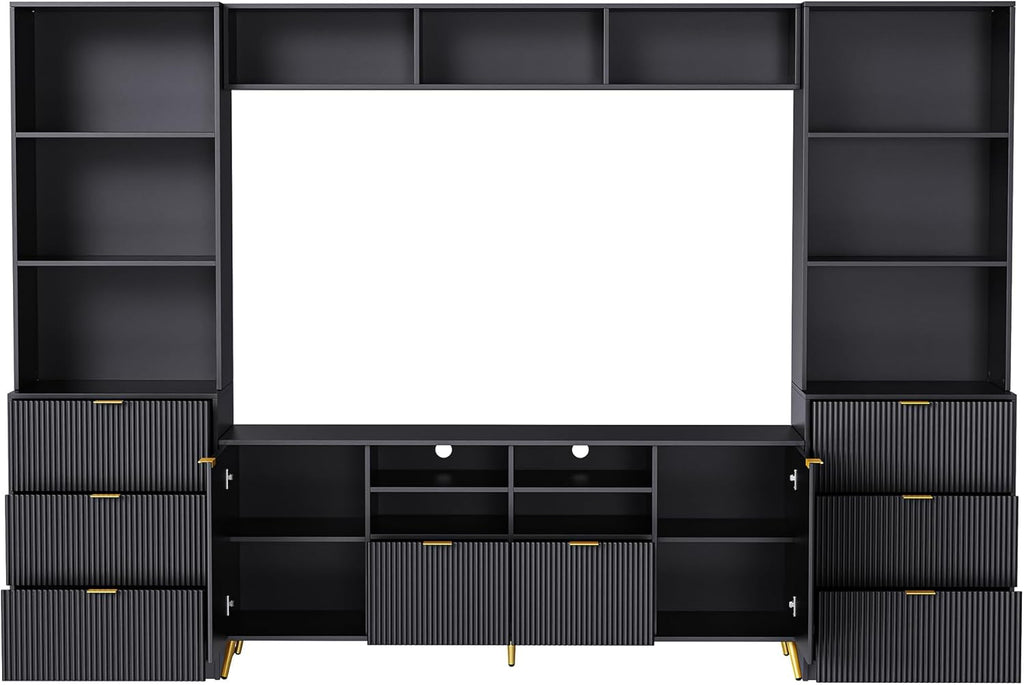 4-Piece Entertainment Wall Unit with 13 Shelves, 8 Drawers and 2 Cabinets for TVs Up to 75" O266348