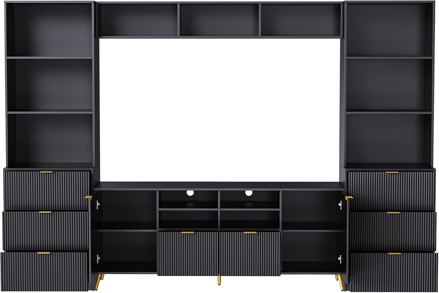 4-Piece Entertainment Wall Unit with 13 Shelves, 8 Drawers and 2 Cabinets for TVs Up to 75" O266348