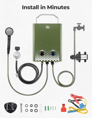 KEMIMOTO Propane Tankless Water Heater Outdoor Portable 1.32 GPM 34000 BTU for RV Camping Cabin Z62590