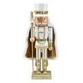 Ornativity Christmas Gold King Nutcracker – Gold and White Glittered Wooden Nutcracker Man Fur Cape and Staff in Hand Xmas Themed Holiday Nut Cracker Doll Figure Decorations 14"