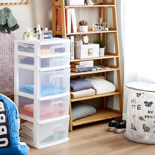 HOMZ Drawer Tower 5-Tier Clear Plastic Storage Organizer Black Frame V824