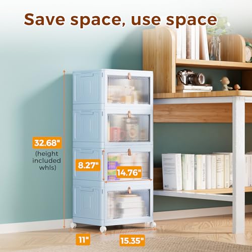 4 Tier Stackable Storage Bins with Lid and Wheels, Grey P84827