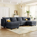 Elegant 2 Piece Large L-Shape Modular Sectional Sofa with Two Pillows,for Living Room Office Apartment Bedroom Salon (Beige#Chenille-)