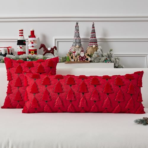 UGASA Star Christmas Decorative Pillow Covers 18x18 Inch Set of 2 Dark Green Q9265