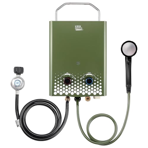 KEMIMOTO Propane Tankless Water Heater Outdoor Portable 1.32 GPM 34000 BTU for RV Camping Cabin Z62590