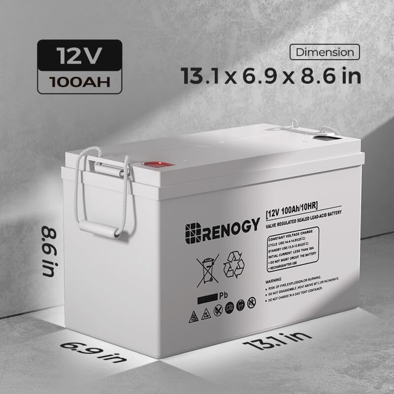 Renogy Deep Cycle AGM 12V 100Ah Battery for RV, Marine, Off-Grid D811836