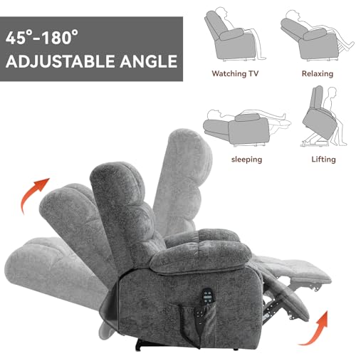 Oversized Lift Recliner Chair with Heat & Massage, Dual Motor, 350 LBS Capacity (Grey) B908754