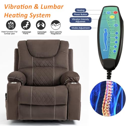 Lift Chair Recliner with Massage and Heat, Heavy Duty for Seniors, Brown V12888