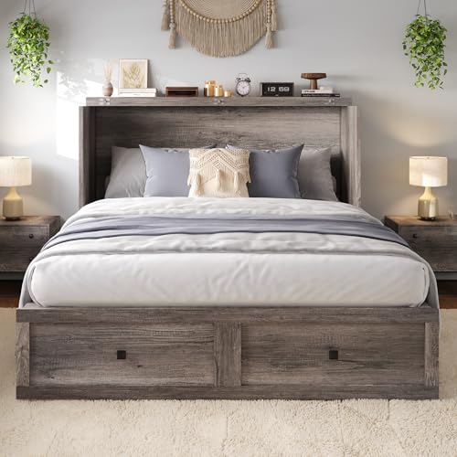 Full Size Murphy Bed with Charging Station and Storage Drawer, White X622658