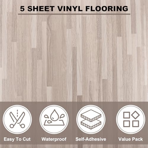 Peel and Stick Vinyl Floor Tiles 12x12 Waterproof Wood Look, 40 Sheets V905