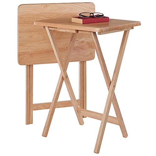 Winsome Alex Set of 2 Foldable Snack Tables, 26", Natural E793329