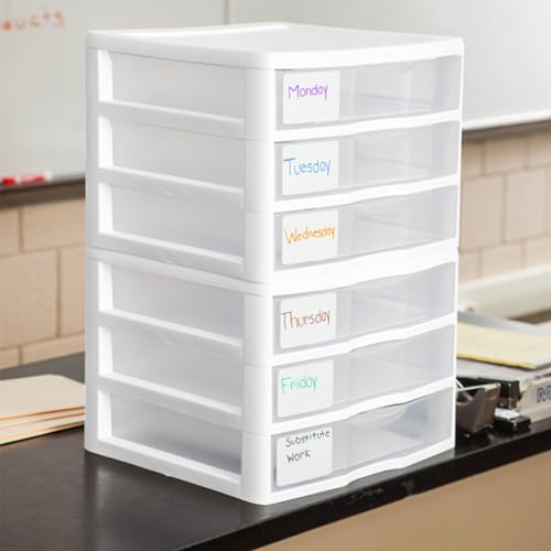 Sterilite 3-Pack Wide 3 Drawer Unit, Plastic Desktop Organizer, White Frame X750