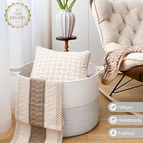 INDRESSME Large Cotton Rope Storage Basket with Handles, 90L Grey R37552
