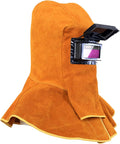 Leather Welding Mask, Leather Welding Helmet with Solar Auto Darkening Filter Welding Helmet Protective Gear Mask Work Cap with Neck Shoulder Drape Work Cap Welding Helmet, Yellow