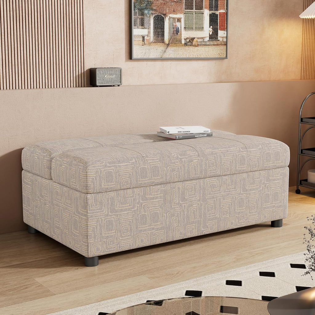 Twin Size Folding Ottoman Sleeper Bed with Mattress Light Gray I4488