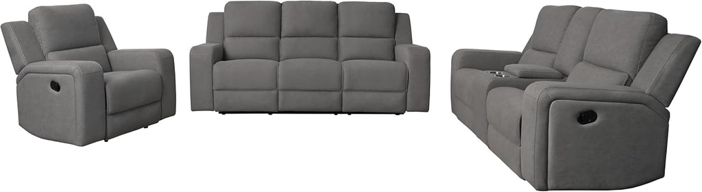 Abbyson Living Margaret 3PC Fabric Manual Reclining Sofa Collection, Charcoal P96648