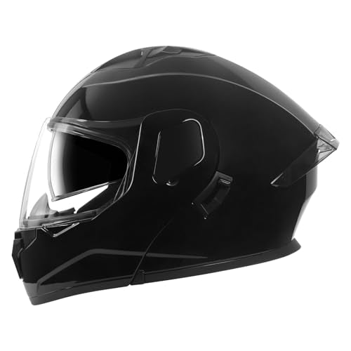 SPARK DOT Modular Flip-Up Dual Visor Motorcycle Helmet (Bright Black, Small) W8778