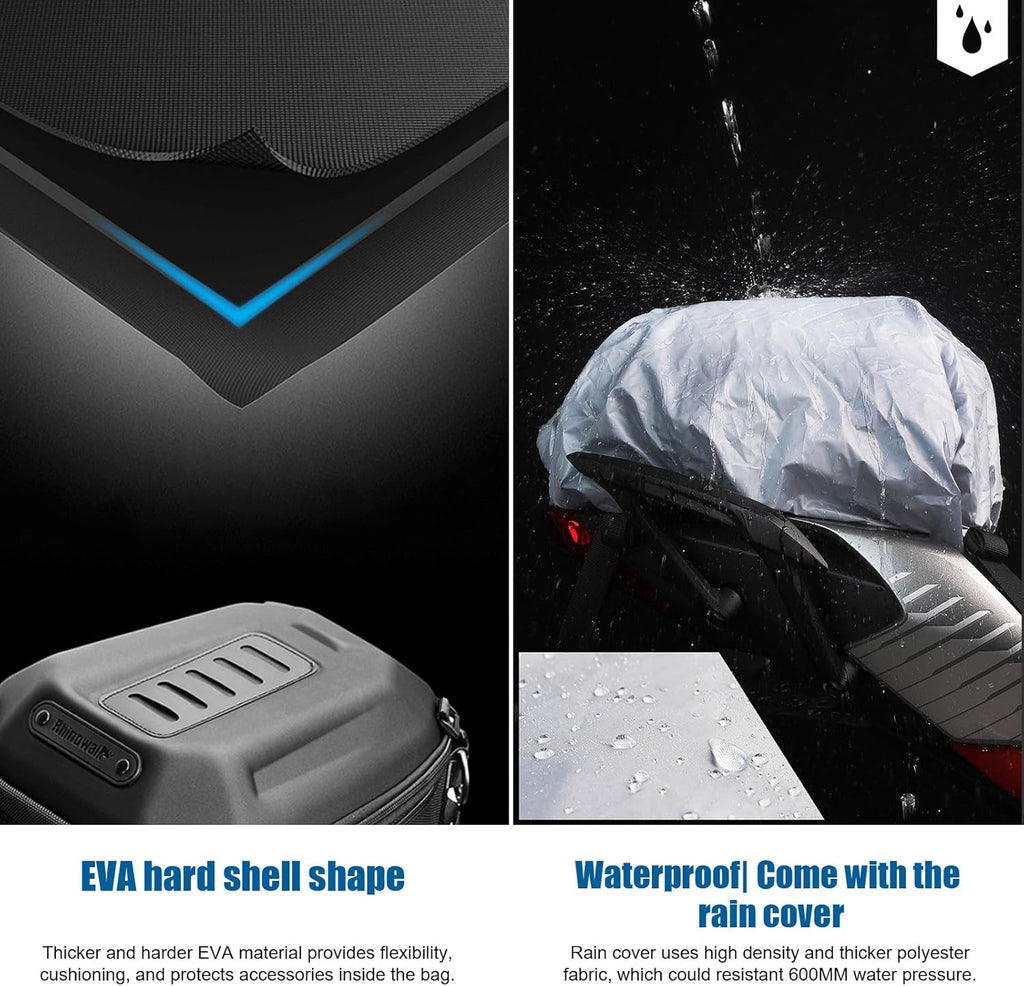 HUNTVP Motorcycle Tail Bag Waterproof Expandable 12L-18L with Rain Cover, Black D5159