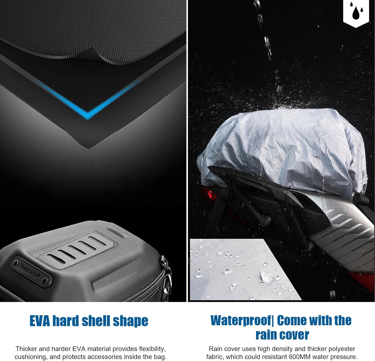 HUNTVP Motorcycle Tail Bag Waterproof Expandable 12L-18L with Rain Cover, Black D5159