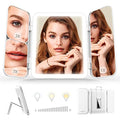 Sejoy Travel Makeup Mirror, 64 LED Lighted Vanity Mirror with 1X 3X 7X Magnification, Tri-Fold Compact Mirror with Touch Light, Rechargeable, Purple