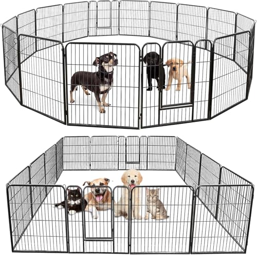 LEMY 16 Panels 32 in Metal Pet Playpen with Door, Black N86004