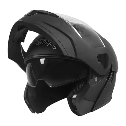 SPARK DOT Modular Flip-Up Dual Visor Motorcycle Helmet (Bright Black, Small) W8778