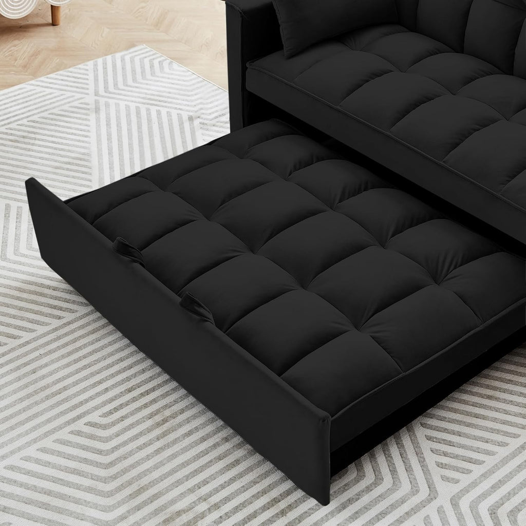 55" Full Size Pull Out Couch 3-in-1 Convertible Futon Sofa Bed, Fluffy Velvet Loveseat U526859