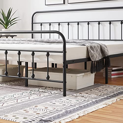 Yaheetech Classic Metal Platform Bed Frame with Victorian Headboard, Full Size Black T81083