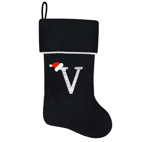 20 Inches Initial Monogram Blue Velvet Christmas Stocking with Gold Trim U394