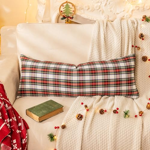 Pack of 2 Christmas Plaid Throw Pillow Covers Green 20x20 Inches U98072