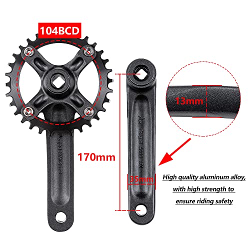 Cyclon Single Speed Square Taper Crankset 170mm MTB 104BCD Narrow Wide Chainring F6810