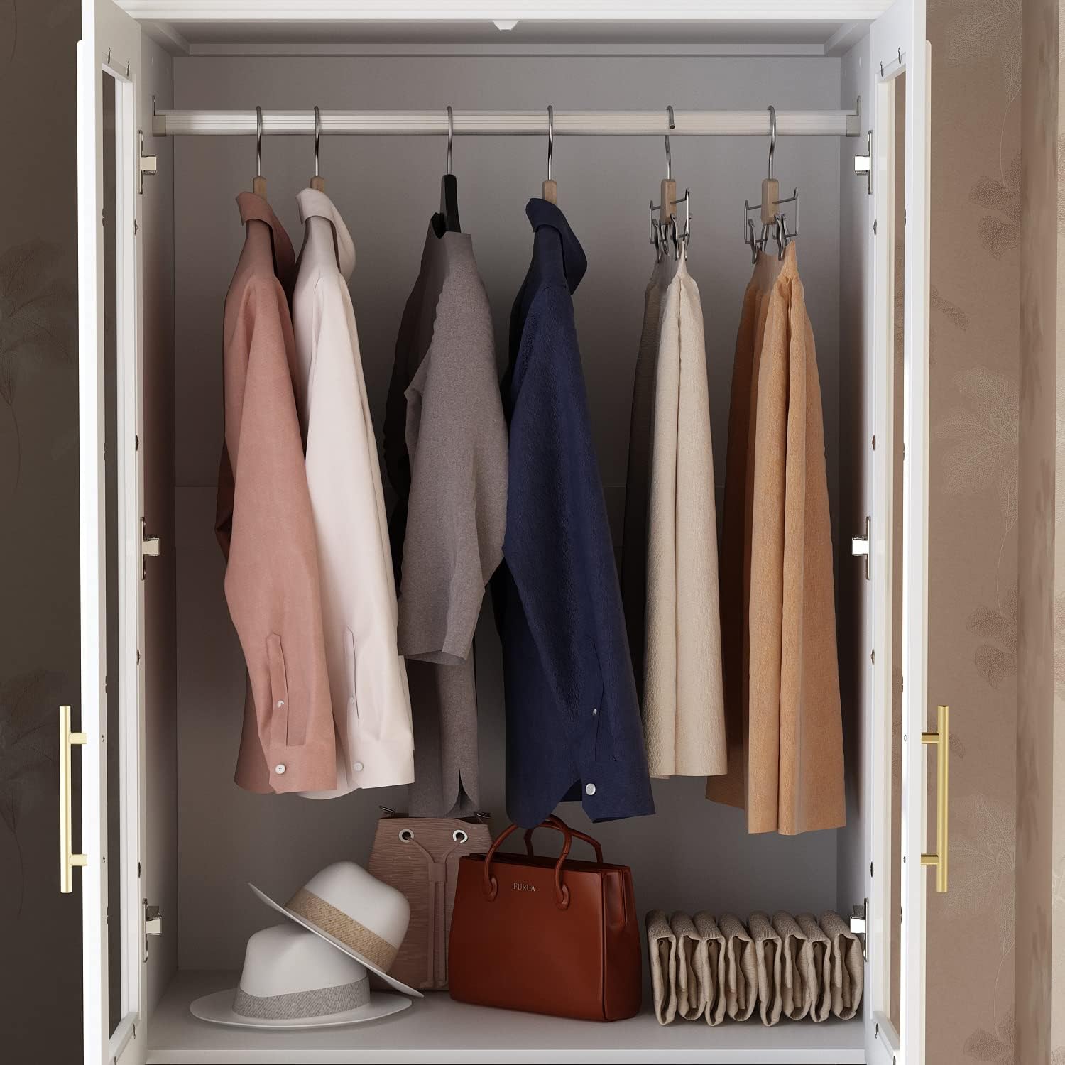 ECACAD Wardrobe Armoire with 2 Glass Doors, 3 Drawers & Hanging Rod, White T90917