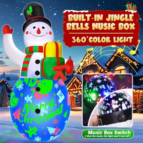 12FT Giant Christmas Inflatables Snowman with Music & 360° Rotation LED Lights Outdoor Decor Z588