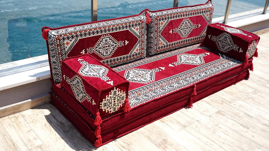 Maroon Arabic Floor Seating Sofa Set with 8" Thickness P405