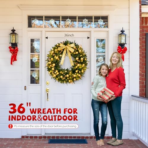 VINGLI 48 Inch Pre-lit Artificial Christmas Wreath with 150 LED Lights T885
