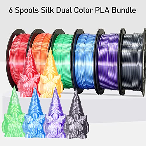 MIKA3D Bicolor Silk PLA 3D Printer Filament Bundle, 1.75mm, 6 Spools V5573