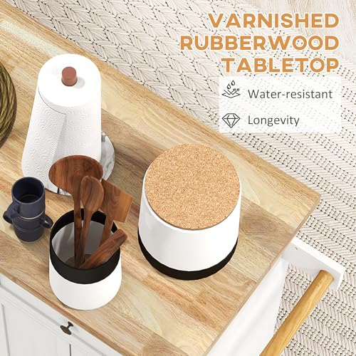 HOMCOM Kitchen Island on Wheels with Rubberwood Top, Navy Blue X7812