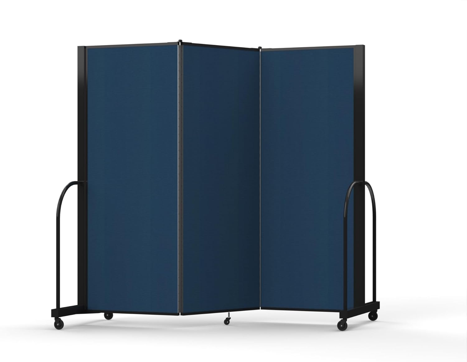 Room Divider with Metal Frame, Folding Portable Partition, 7'6" x 8'7", Navy O78716