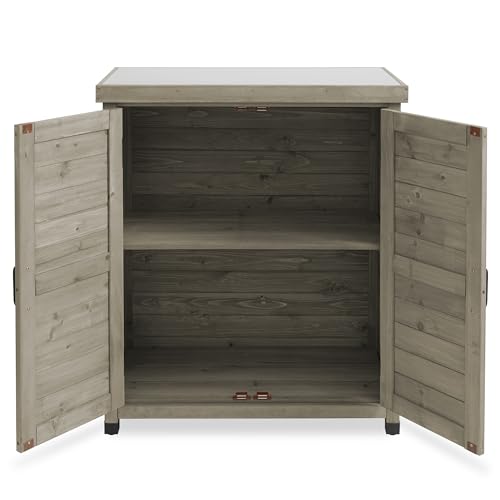 Casafield Outdoor Garden Potting Bench with Metal Tabletop and Storage Cabinet, Gray J404