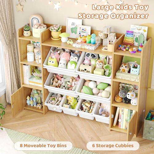 FOTOSOK 55" Toy Storage Organizer with 8 Bins and Bookshelf, Pink J681345